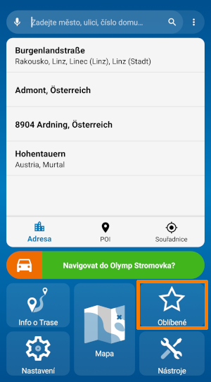 mapfactor Navigator 7 pro Android – Oblíbené v hlavním menu mapfactor Navigator 7 pro Android – Oblíbené v hlavním menu