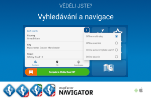 Vyhledávání, zadání cíle a navigace v Navigatoru pro Android