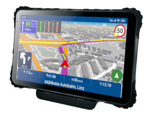 Imagen del dispositivo de navegación Actis 10 Rugged con MapFactor Navigator en funcionamiento