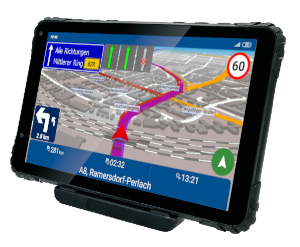 Imagen del dispositivo de navegación Actis 8 Rugged con MapFactor Navigator en funcionamiento