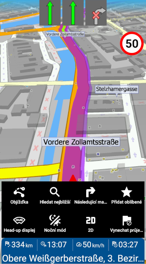 Screenshot MapFactor Navigator (Android) - Nástrojova lišta mapy v režimu navigace