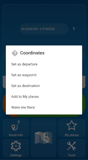 Navigator 7 for Android - GPS Coordinates Action choice