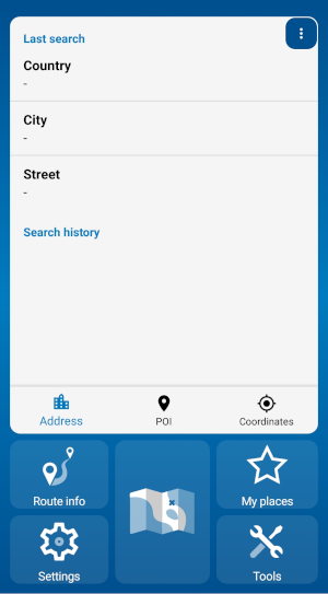 navigator 7 for Android - main menu with offline multistep search