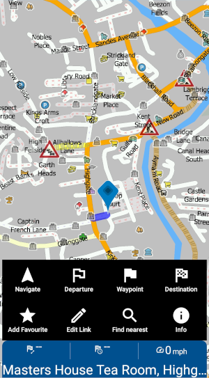 Navigator 7 for Android - Waypoint set from the map