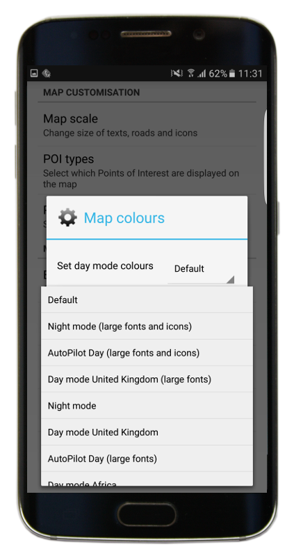 Map colours setting possibilities in mapfactor Navigator