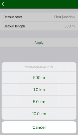 Navigator iOS - Detour length setting