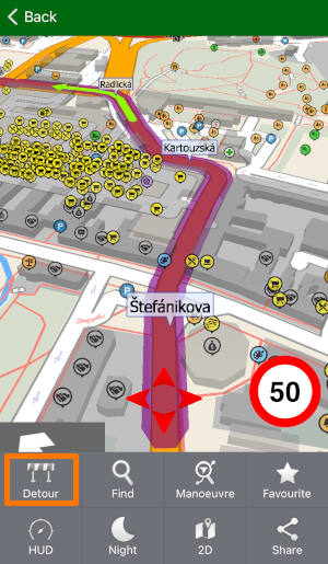 Navigator iOS - map toolbar with Detour feature