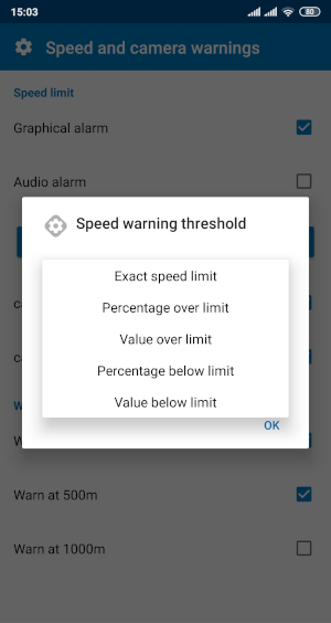 Navigator - Speed limit threshold options