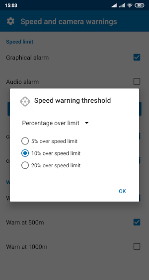 Navigator - Speed limit threshold - percentage over the limit
