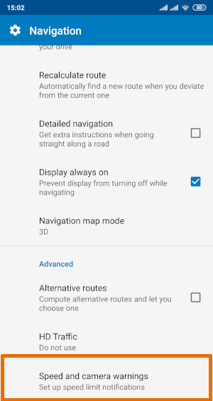 Navigator - Navigation settings menu