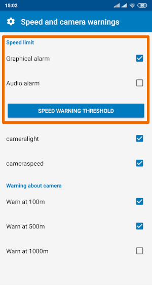 Navigator - Speed limit and camera Menu