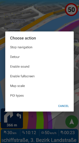 Screenshot MapFactor Navigator (Android) - Quick actions in Navigation