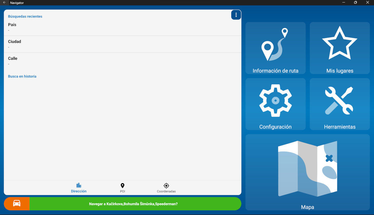 Screenshot of Navigator for Android on a Windows 11 laptop - Menu