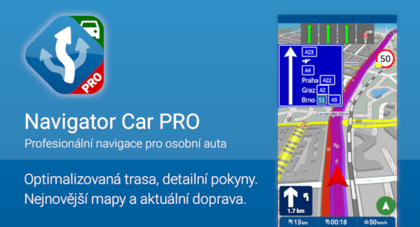 banner Navigator Car Pro - Profesionální navigace pro osobní auta - optimalizovaná trasa, detailní pokyny, nejnovější mapy a aktuální doprava