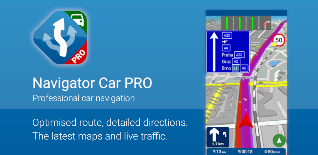 banner Navigator Car Pro - professional car navigation, optimised route, detailed directions, latest maps, live traffic