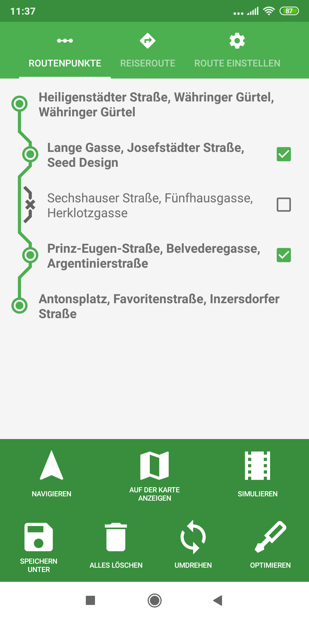 mapFactor Navigator 5.0 - Routing points - green app colour theme