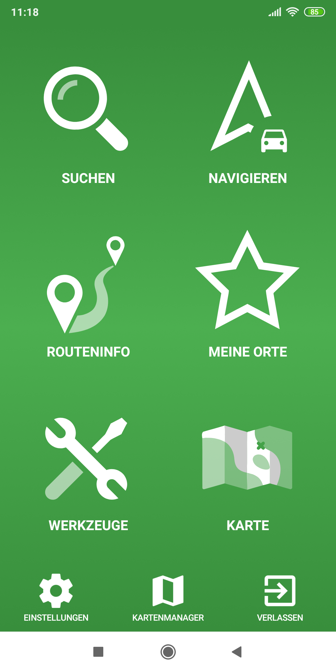mapFactor Navigator 5.0 - Menu - grünes App-Farbthema (premium)