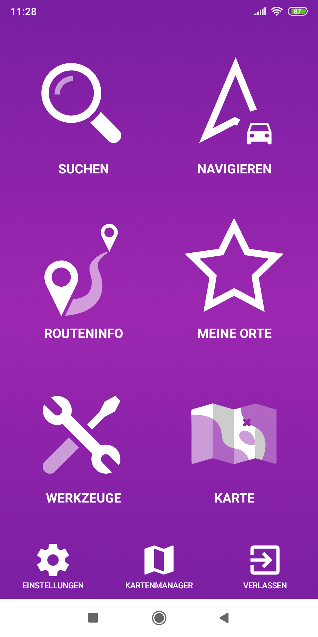 mapFactor Navigator 5.0 - Menu - violettes App-Farbthema (premium)