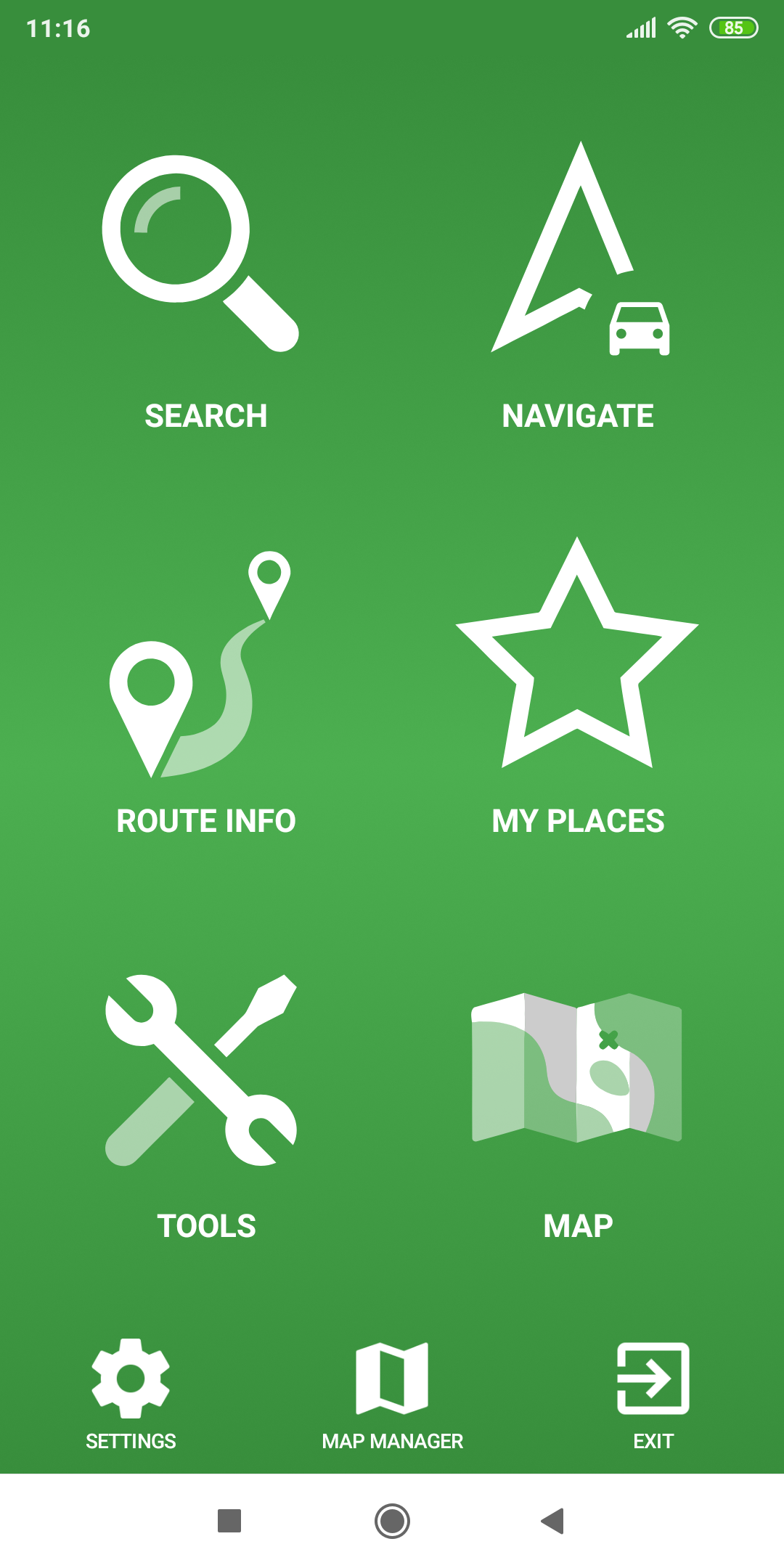 mapFactor Navigator 5.0 - Menu - green app colour theme (premium)