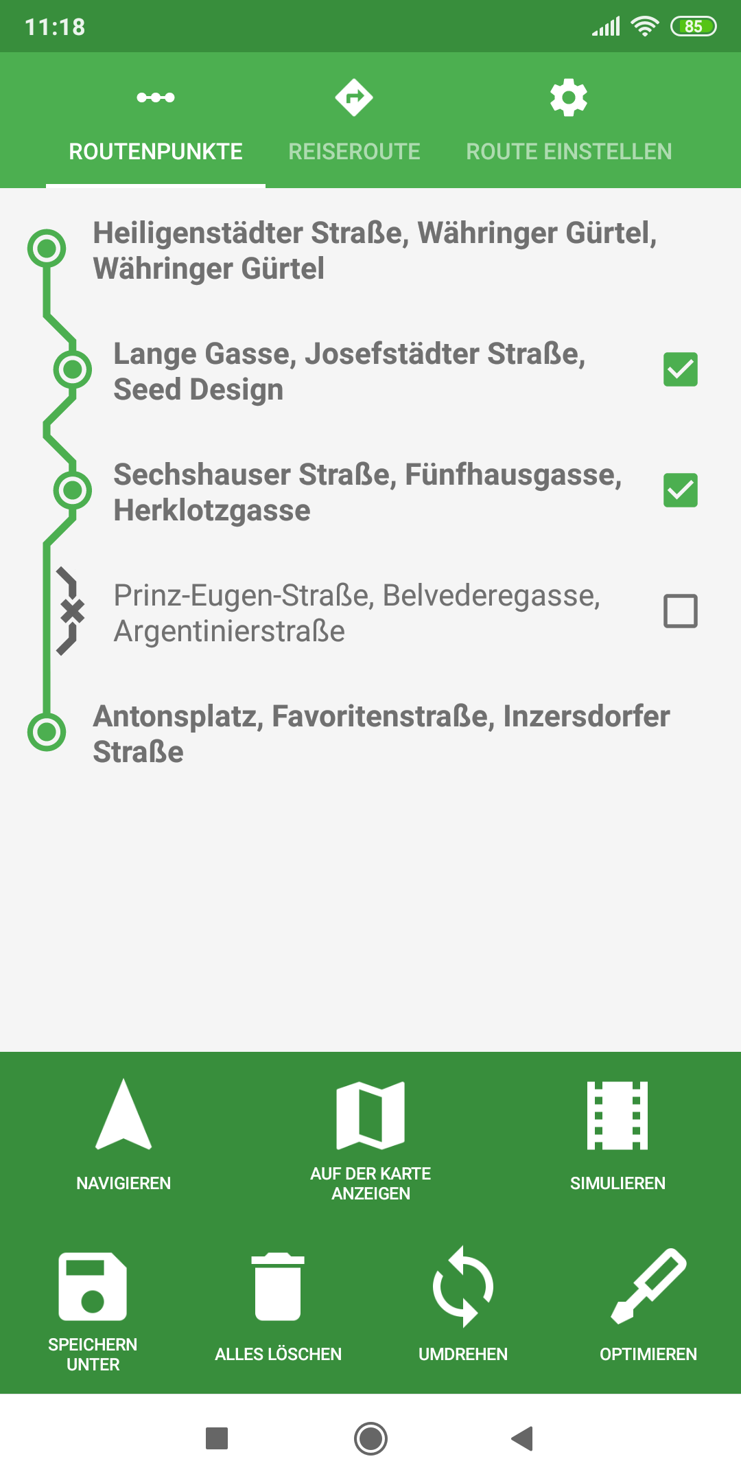 mapFactor Navigator 5.0 - Routenpunkte -  grünes App-Farbthema (premium)
