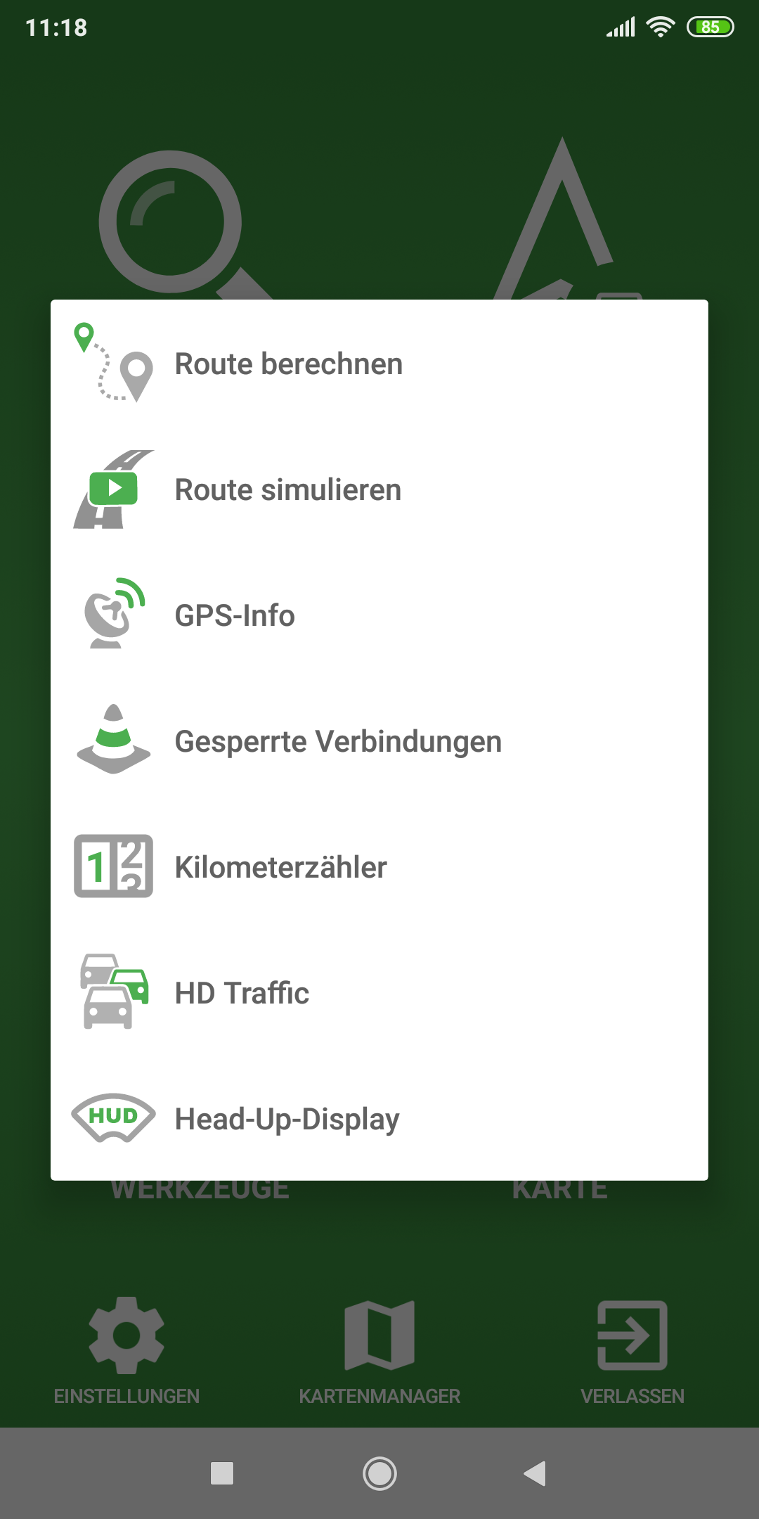 mapFactor Navigator 5.0 - Werkzeuge - grünes App-Farbthema (premium)