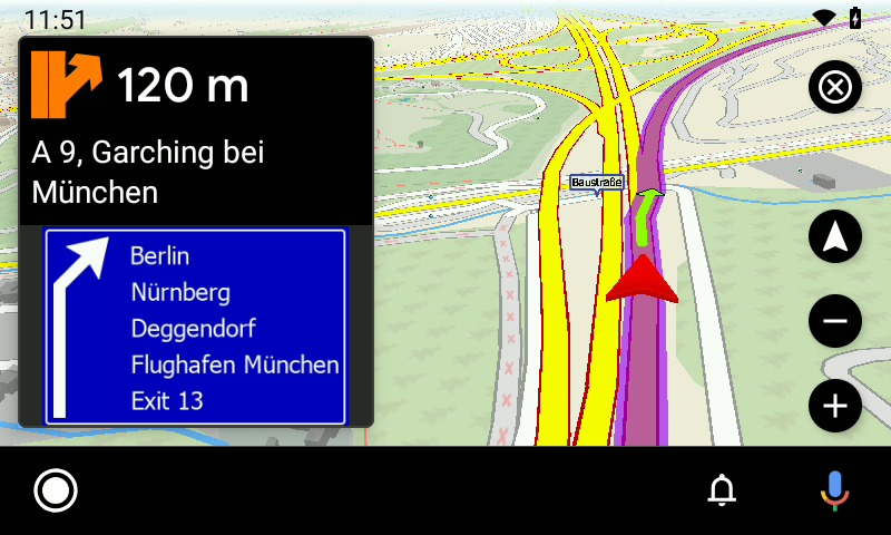 Navigator 7.2 - navigační obrazovka na Android Auto