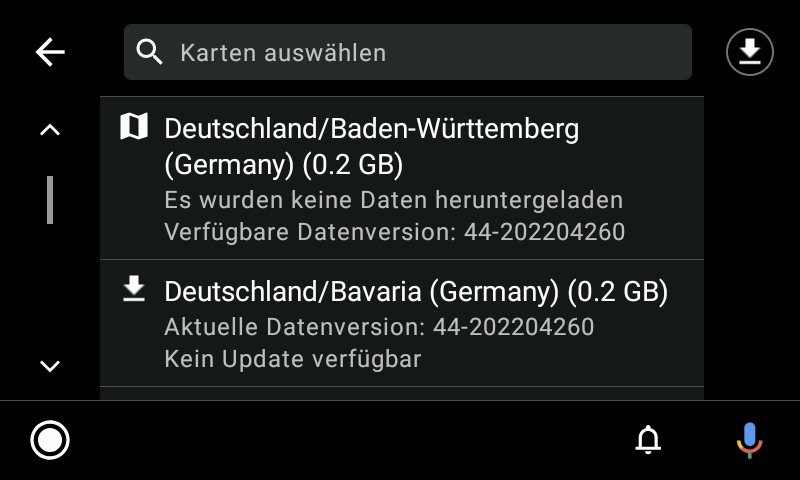 Screeshot Mapfactor Navigator 7.2 - Karten herunterladen auf Android Auto