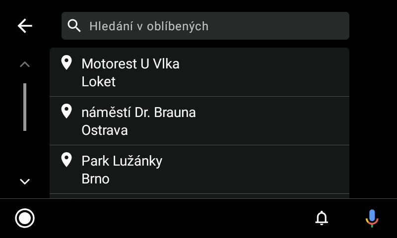 Screeshot Mapfactor Navigator 7.2 - Search in favourites on Android Auto