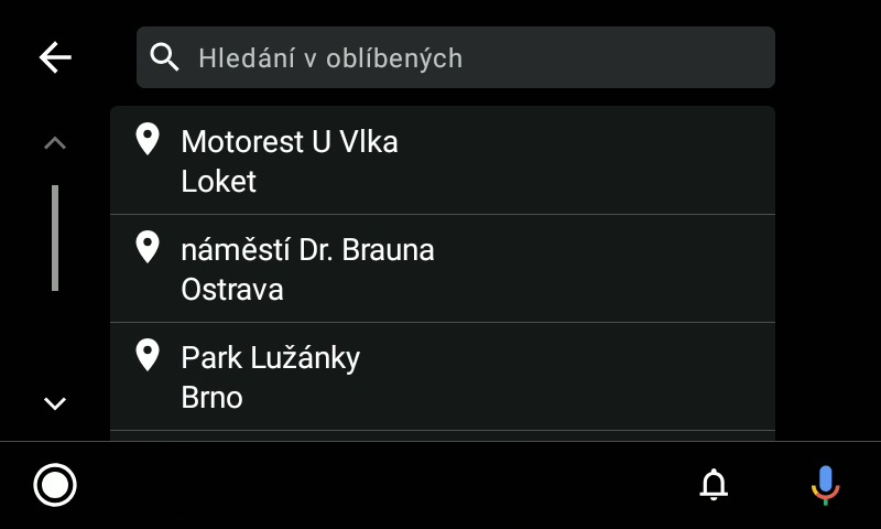 Screeshot Mapfactor Navigator 7.2 - Hledání v oblíbených položkách na Android Auto