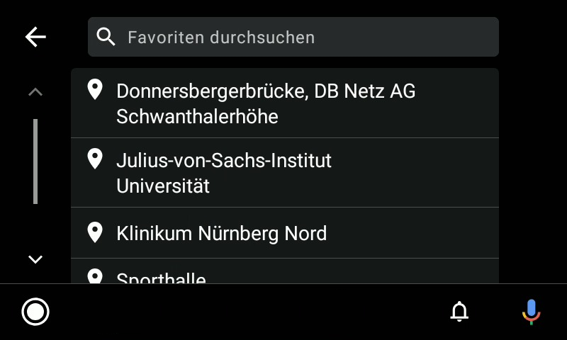 Screeshot Mapfactor Navigator 7.2 - Suche in Favoriten auf Android Auto