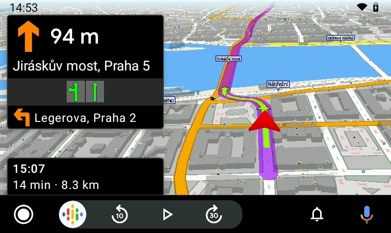 Navigator 7 pro Android Auto screenshot z navigace