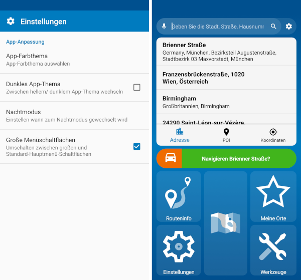 Mapfactor Navigator 6 - Grosse Menüschaltflächen