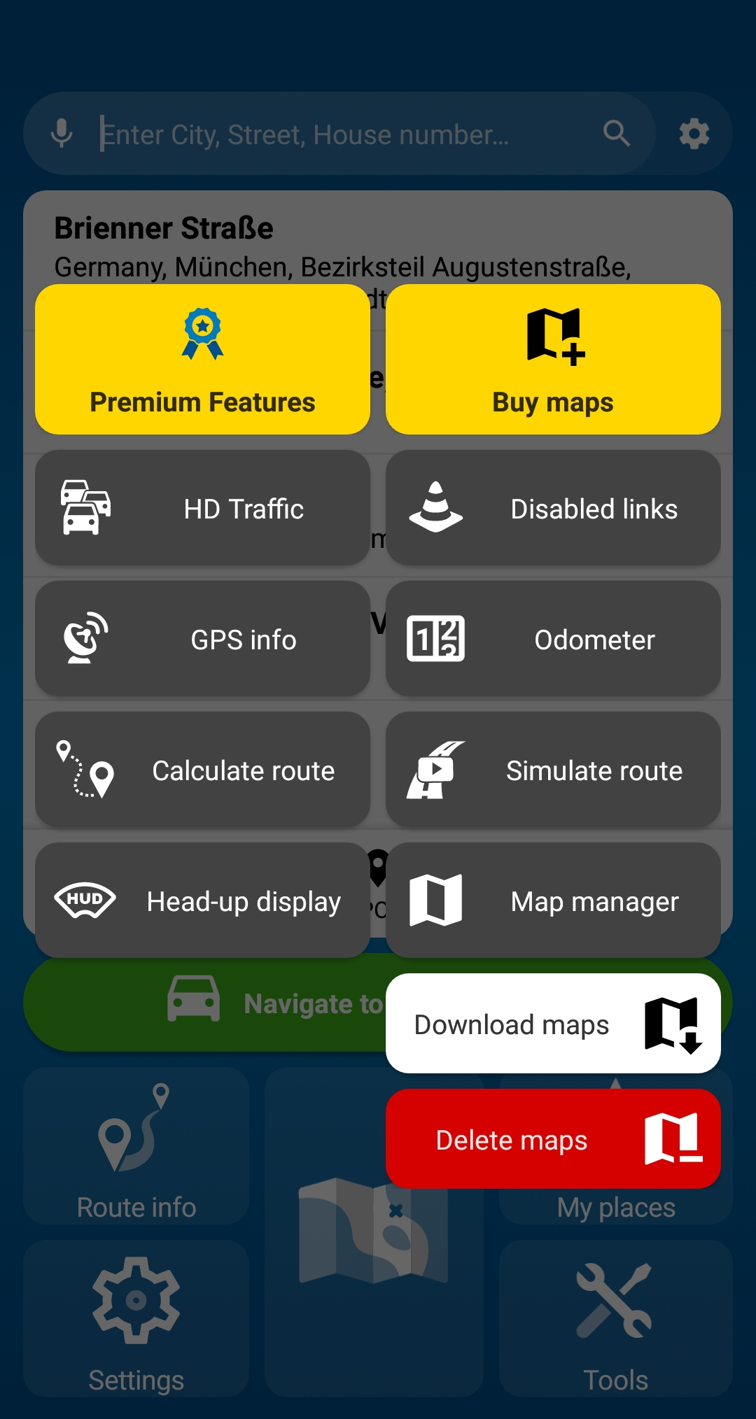 MapFactor Navigator 6 - Tools with Map manager