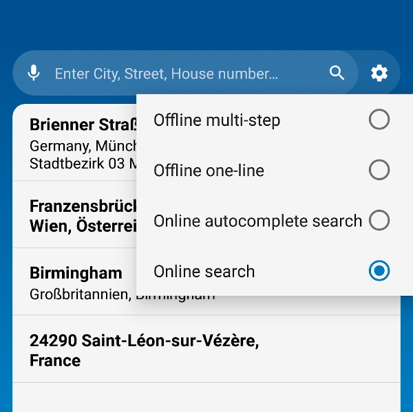 MapFactor Navigator 6 - Search setting options