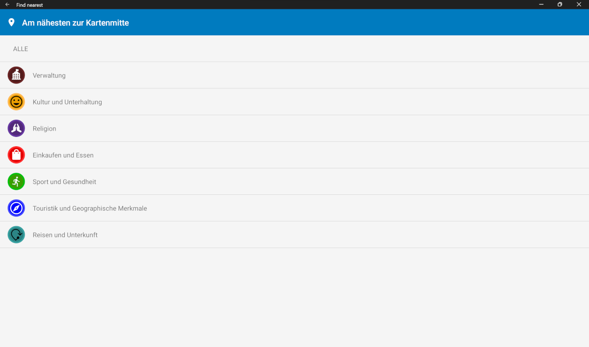 Screenshot Navigator Android auf Windows 11 laptop - POI Kategorien