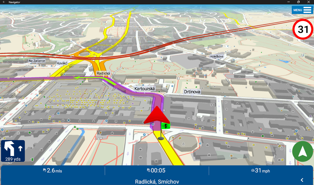 Screenshot of Navigator for Android on a Windows 11 laptop - 3D navigation