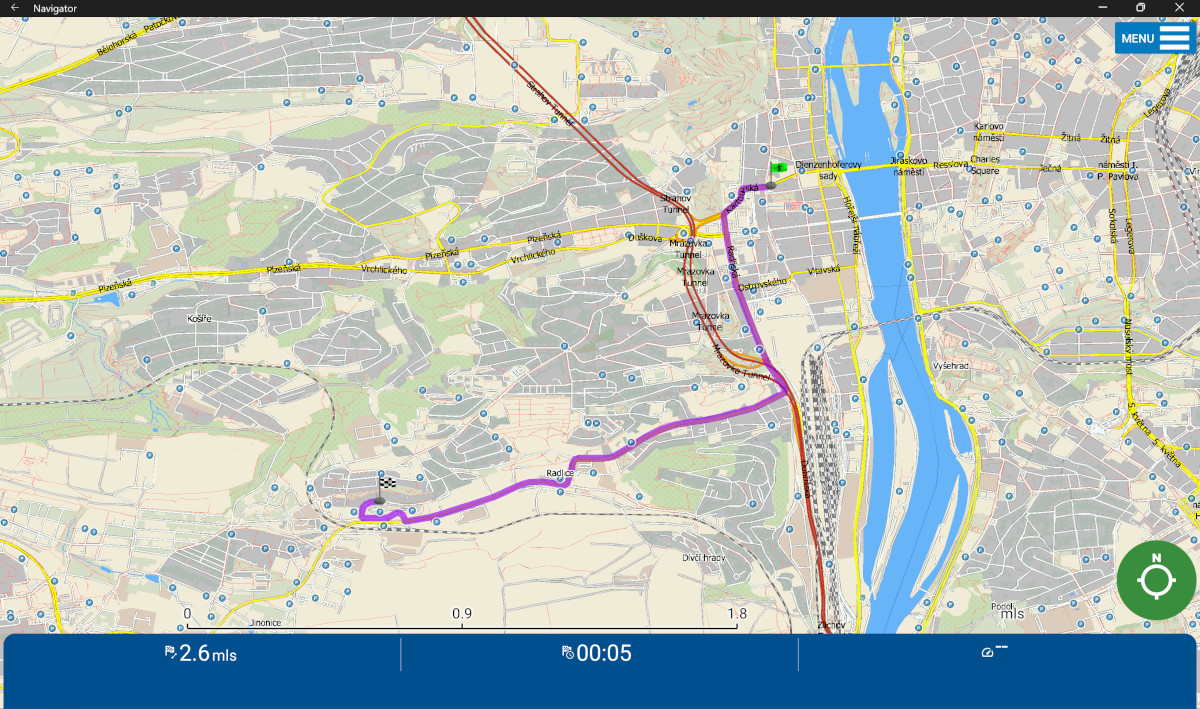 Screenshot of Navigator for Android on a Windows 11 laptop - calculated route overview