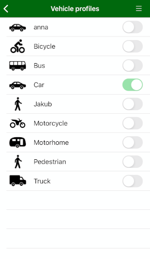 creenshot MapFactor Navigator 2.6 for iOS - Settings - Vehicle profiles