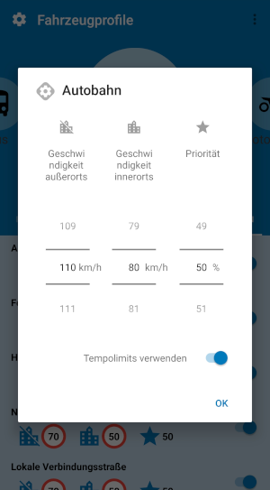 Screenshot MapFactor Navigator 7 für Android  - Autobahneinstellung