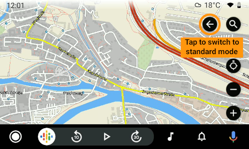 how to switch to standard screen mode in Navigator 7.1 for Android Auto