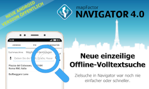 MapFactor Navigator 4.0 für Android veröffentlicht mit neuer einzeiliger Offline-Volltextsuche