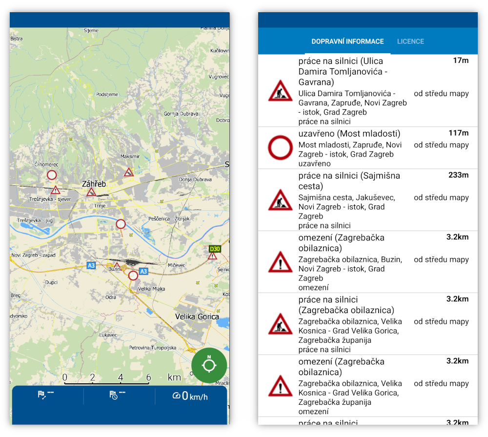 mapfactor Navigator - dopravní informace