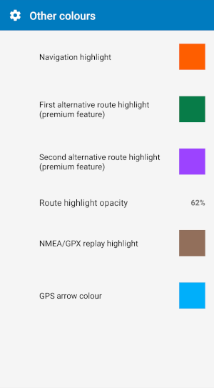 Navigator 7 for Android - Customised route colours