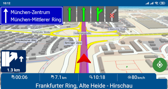 Červená GPS šipka v Navigatoru 7 pro Android