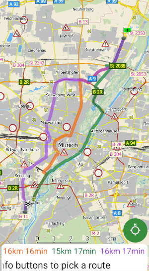 Navigator 7 for Android - Customised route colours - Alternative routes