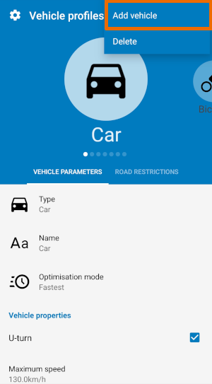 Vehicle profile - Add vehicle