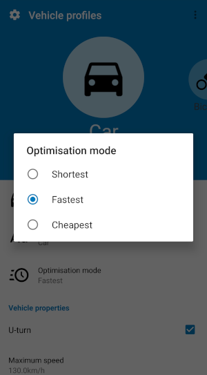 Vehicle profile - Optimisation mode