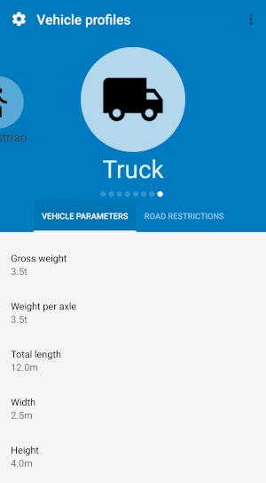 Screenshot MapFactor Navigator 7 for Android - Vehicle profile Truck - additional parameters