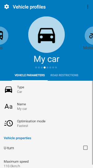 Vehicle profile - Own vehicle called My car created