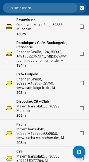 Navigator 7 für Android - POI-Suche am nähesten der Kartenmitte